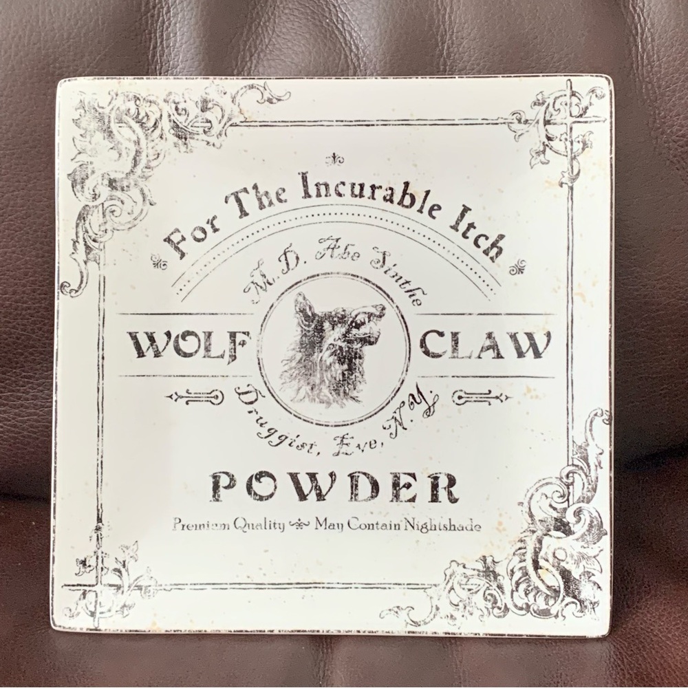 Wolf Claw Powder 222 Fifth Hallow Apothecary 8” Square Halloween Plate